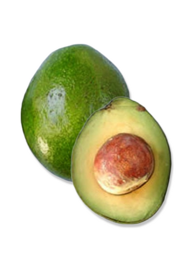 one whole Monroe avocado - half of Monroe avocado cut in half to expose large round seed